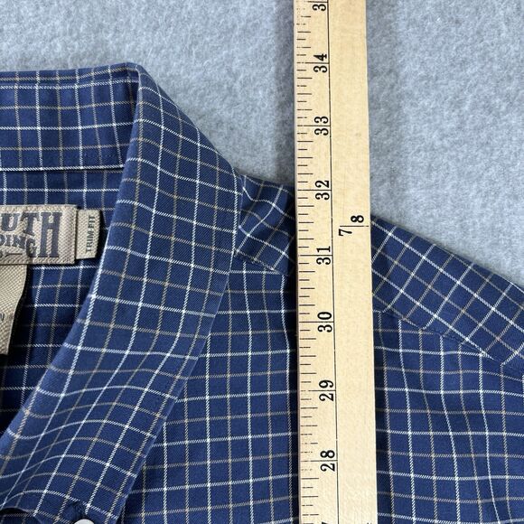 Duluth Trading Mens XL Blue Windowpane Plaid Button Down Long Sleeve Shirt Trim - Picture 7 of 8